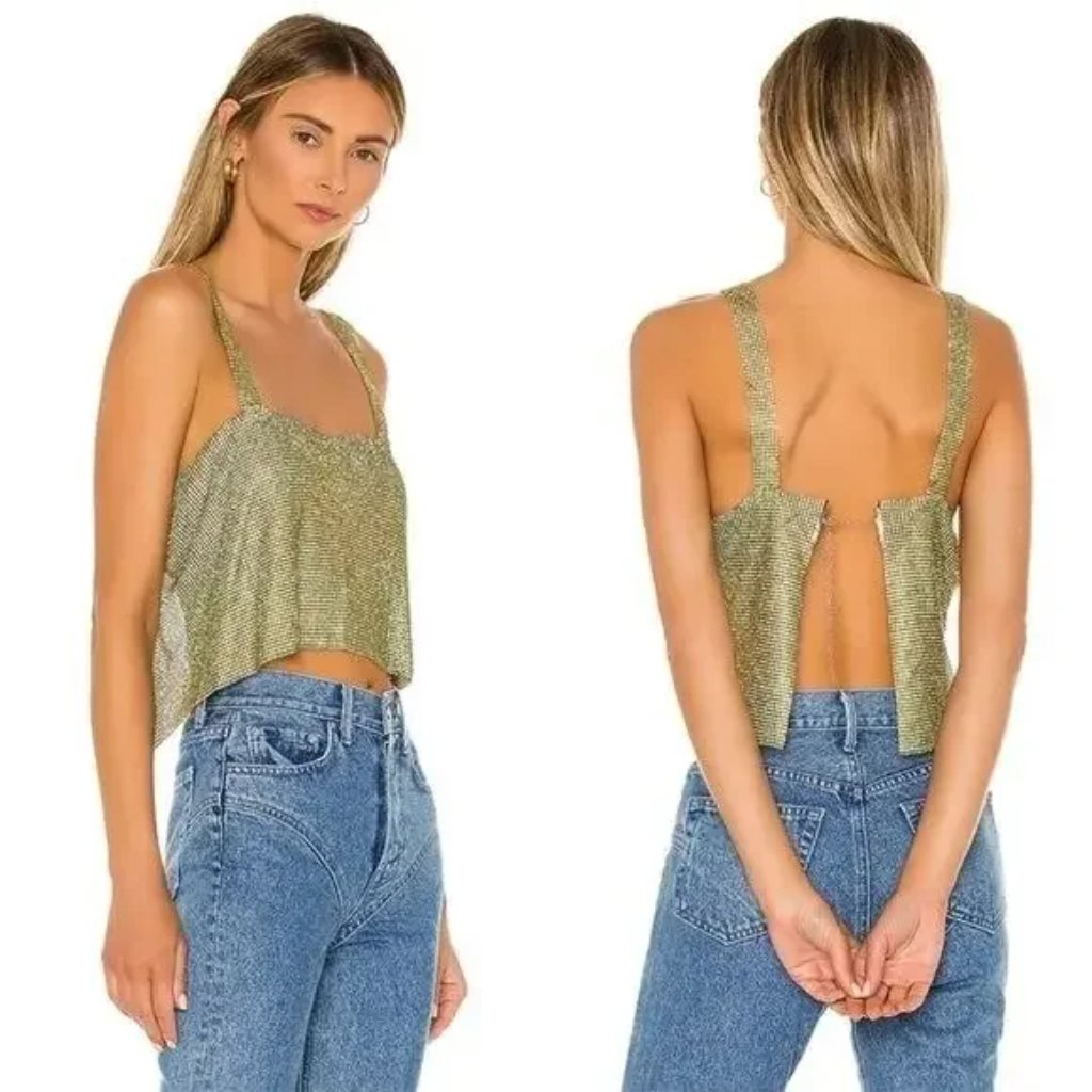 New Frasier X Revolve After Party Crystal Chainlink Open Back Cropped Tank Top